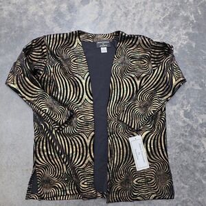 NWT‎ VTG 80s Jensen Travelwear Cardigan S/XS Black Gold Metallic Abstract Top